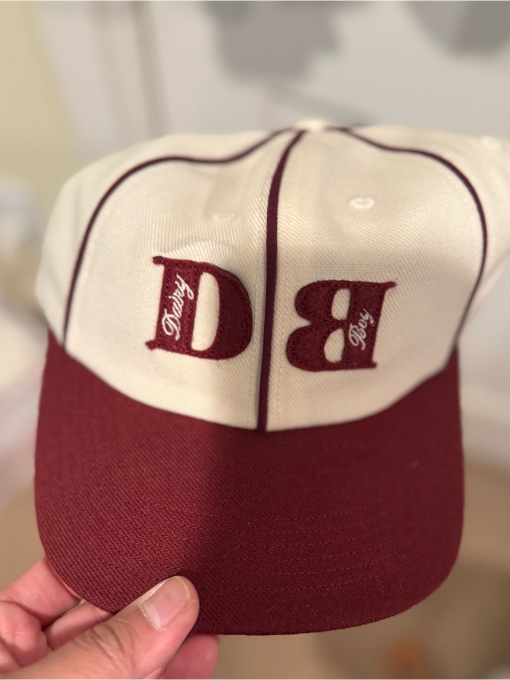 NWOT Dairy Boy DB Baseball Hat Cap Maroon Ivory